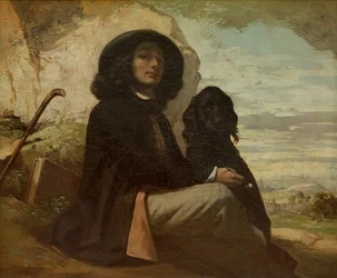 Courbet avec son chien noir