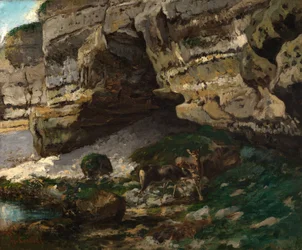 Paysage rocheux avec des cerfs
