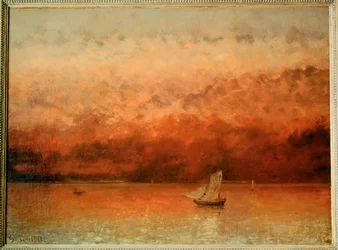 Lac Léman au coucher du soleil (huile sur toile)