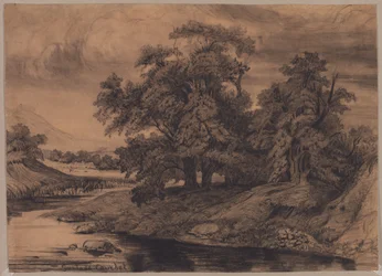 Paysage avec grands arbres, fin des années 1860 début des années 1870