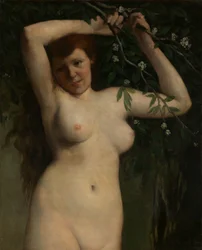 Nu avec branche fleurie