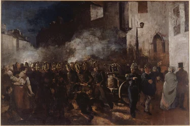 Pompiers courant à un incendie