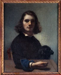 Autoportrait au chien noir. XIXe siècle. Pontarlier, musée des Beaux-Arts