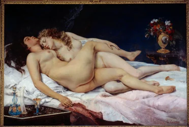Le sommeil. Deux femmes nues enlacées dans un lit
