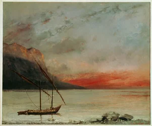 Coucher de soleil sur le lac Léman (peinture sur toile)