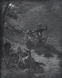 Un discours nocturne - de "Don Quichotte de la Manche" par Miguel Cervantes (1547-1616) - gravure sur bois d