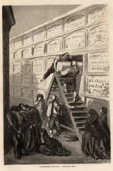 Funérailles à Barcelone, dessin de Gustave Doré, pour illustrer son voyage en Espagne avec C. Davillier en 1862. Gravure dans « Le tour du monde », édité par Edouard Charton