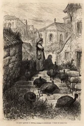 Un gardien de dindes dans les rues d
