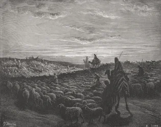 Abraham voyageant vers la terre de Canaan, Genèse 13:1-4, illustration de 