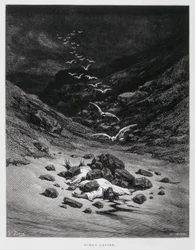 Acan est lapidé à mort (Josué 7:1,10-26), Illustration de la Bible de Doré