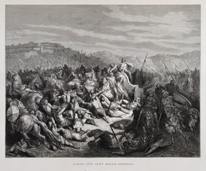 Achab combat les Assyriens à la bataille de Qarqar, Illustration de la Bible de Doré