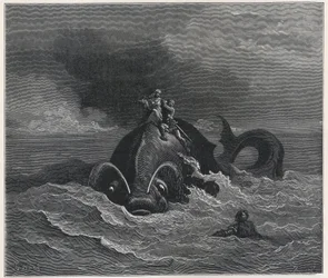 "Alcina (Alcina) et Renaud (Rinaldo) portant Astolfo (Astholfo) sur le dos d