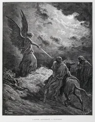 Un ange rencontra Balaam avec une épée, illustration de la Bible de Doré