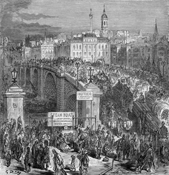 Scène animée sur le pont de Londres, 1872