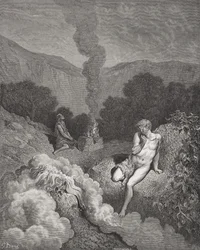 Caïn et Abel offrant leurs sacrifices, illustration de «La Sainte Bible» de Doré, gravée par Pannemaker, 1866