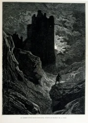 Croque-Mitaine; illustration de 1863, par Gustave Doré (1832-1883); artiste français, graveur, illustrateur. Croque-Mitaine (Le croque-mitaine) un personnage maléfique présenté aux enfants pour les effrayer et ainsi les rendre plus sages.
