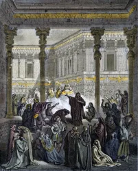 Daniel confondant les prêtres de Baal - gravure dans « La Bible illustrée » par Gustave Doré (1832-1883) - Gravure de « La Bible de Doré »