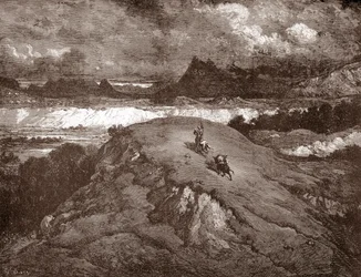 Don Quichotte et Sancho Panza approchant la Sierra Morena, gravure de Gustave Doré pour « L