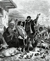 Don Quichotte emmenant Sancho Panza de chez lui et le nommant gouverneur, illustration de Gustave Doré pour l