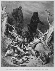Élisée regarde les enfants détruits par des ours, Illustration de la Bible de Doré