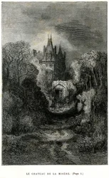Gravure de Gustave Doré en frontispice du roman de Théophile Gautier « Le Capitaine Fracasse ». Édition Charpentier 1863. Le Château de la Misère, demeure du Baron de Sigognac.