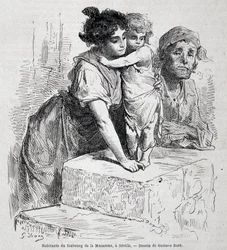 Famille du faubourg de Macarena à Séville - dess. par Gustave Doré, dans « Le Tour du monde », 2ème semaine 1865