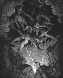 Illustration de Gustave Doré pour le poème épique de John Milton, Le Paradis perdu (1667) Livre VI. Les anges rebelles tombent dans l