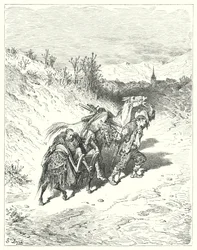 Don Quichotte de Gustave Doré : "Il les conduisit tous vers le village, et marcha lui-même à pied, très pensif"