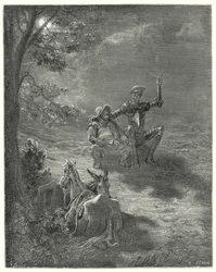 Don Quichotte de Gustave Doré : "Dans de tels discours, ils passèrent une grande partie de la nuit"
