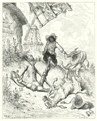 Don Quichotte de Gustave Doré : "Sancho courut aussi vite que son âne pouvait pour aider son maître"