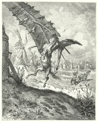 Don Quichotte de Gustave Doré : "La voile emporta à la fois le chevalier et le cheval avec elle"