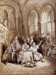 Illustration pour la série de poèmes, Idylls of the King par Albert Tennyson (1809-1892), gravure par Gustave Doré (1832-1883)