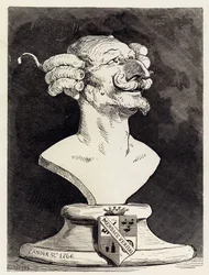 Buste imaginaire représentant le baron de Munchausen (Munchhausen), signe "" Canova 1766"". Illustration de Gustave Dore pour la première version des aventures du colonel allemand "" Les aventures du baron de Munchausen (Munchhausen) "" de Rudolph Er