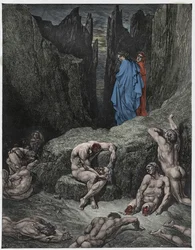 Enfer, Chant 29 : Virgile réprimande la curiosité de Dante, illustration de "La Divine Comédie" de Dante Alighieri