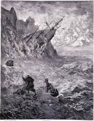 Je traverse les mers... planche X - Illustration par Gustave Doré (1832-1883), pour La légende du Juif errant par Pierre Dupont, édition Librairie du Magasin Pittoresque, Paris 1862