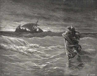 Jésus marchant sur la mer, Jean 6:19-21, illustration de 
