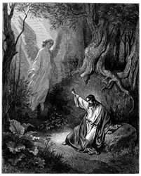 Jésus au Mont des Oliviers : un ange lui apparaît pour lui donner du courage - Illustration de Gustave Doré pour La Bible