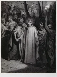 Judas trahit Jésus avec un baiser ; Illustration de la Bible de Doré