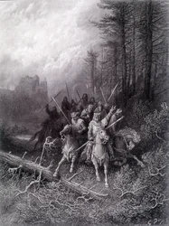 Le roi Arthur dans la forêt de Brocéliande (Cycle des Chevaliers de la Table Ronde) - dans "Viviane" par Alfred Tennyson, illustration de G. Doré