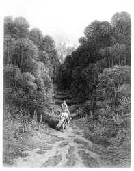 Lancelot s’approche du château d’Astolat, illustration tirée de «Idylls of the King» d’Alfred Tennyson