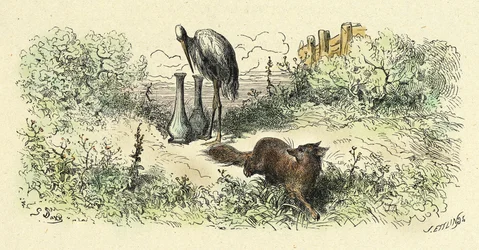 Le renard et la cigogne (gravure de 1861-1868)
