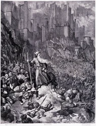 Les batailles, planche IX - Illustration de Gustave Doré (1832-1883), pour La légende du Juif errant par Pierre Dupont, édition Librairie du magasin pittoresque, Paris 1862