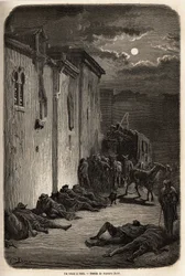 Une nuit dans une relais à Jaen. Dessin de Gustave Doré, pour illustrer son voyage en Espagne en 1862, avec Ch. Davillier. Gravure dans « Le tour du monde », édité par Edouard Charton