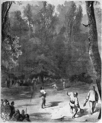 Joueurs de paume au Jardin du Luxembourg à Paris en 1868 - dessin de Gustave Doré