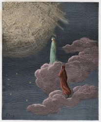 Paradis, chant 14: Dante et Béatrice transportés dans la sphère de Mars, illustration de « La Divine Comédie » de Dante Alighieri, 1885
