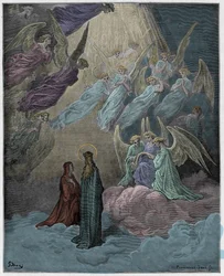 Paradis, chant 21 : les âmes lumineuses chantent, illustration de la «Divine Comédie» de Dante Alighieri, 1885