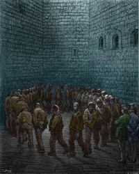 Prisonniers faisant le tour de la cour de la prison de Westgate à Londres, par Gustave Doré