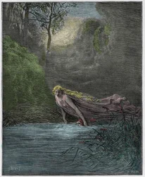 Purgatorio, Chant 31 : Dante submergé dans la rivière Léthé, illustration de "La Divine Comédie" de Dante Alighieri, 1885