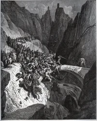 Récit des exploits du chevalier Diego Garcia de Paredes - de "Don Quichotte de la Manche" par Miguel Cervantes - Gravure sur bois d