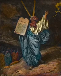 Représentation de Moïse avec les nouvelles Tables de la Loi sur le mont Sinaï - gravure de Gustave Doré (1832-1883) - coloriage ultérieur